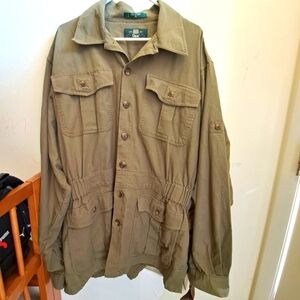ORVIS Vtg Men's Safari Field Hunting Fishing Jacket Green Cotton Belted Size XXL